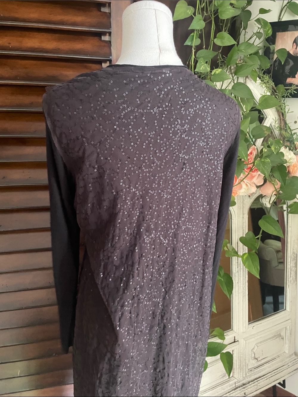 Chan Luu Made in India Sequin Mixed Media Duster Deep Purple Brown Large - Picture 9 of 13